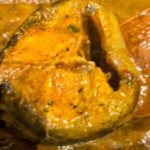 Banga soup (Ofe Akwu) with Catfish and fresh prawns