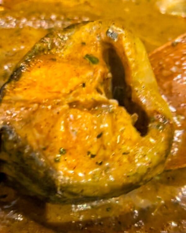 Banga soup (Ofe Akwu) with Catfish and fresh prawns