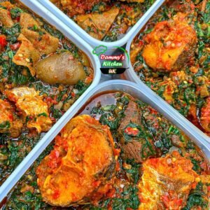 Hake fish and assorted Efo riro