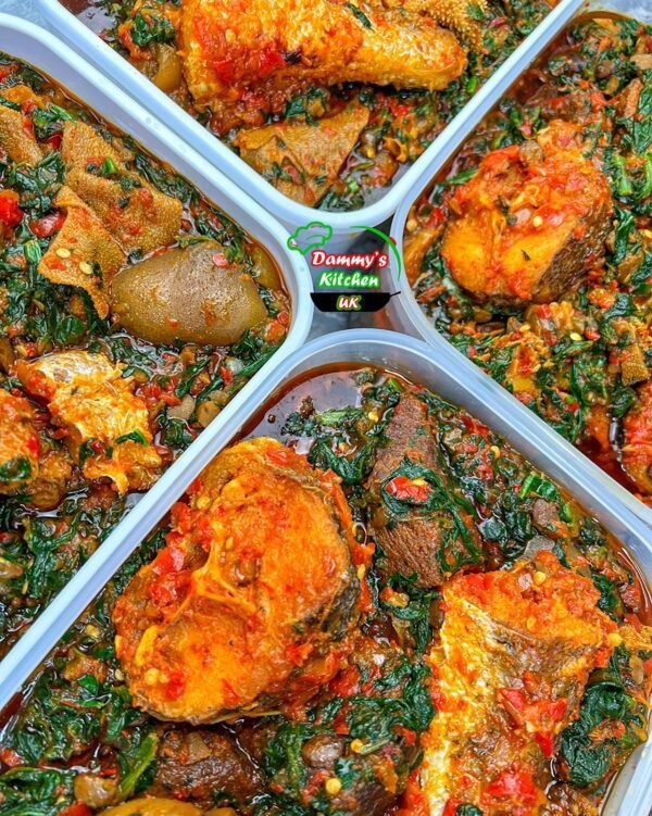 Hake fish and assorted Efo riro