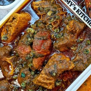 Banga soup (Ofe Akwu) with assorted meats